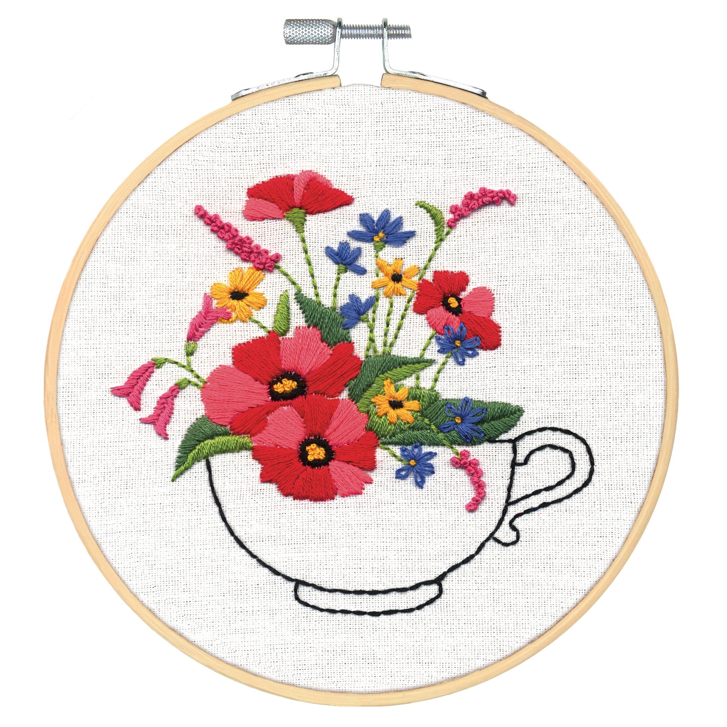 Embroidery Kit with Hoop: Cup of Flowers