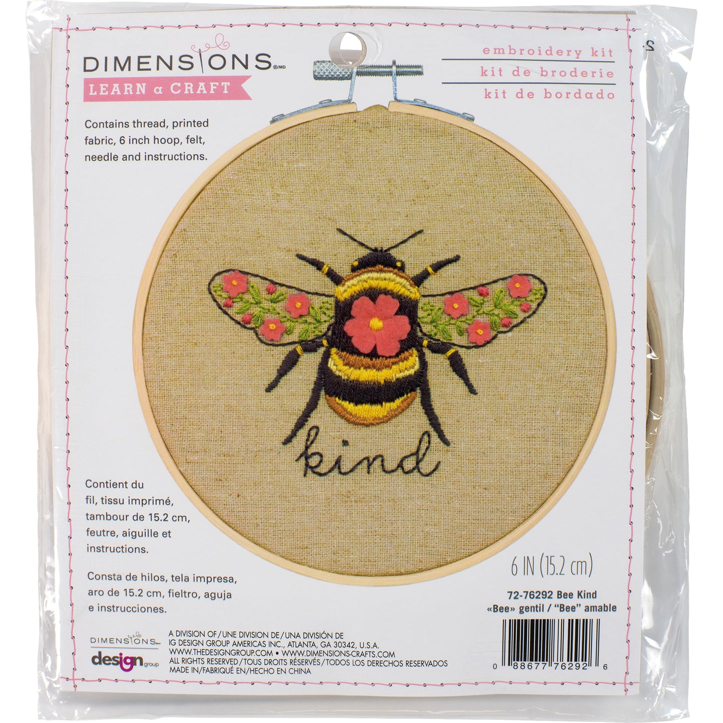 Embroidery Kit with Hoop: Bee Kind Crewel Embroidery