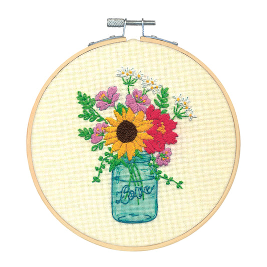 Embroidery Kit with Hoop: Floral Jar