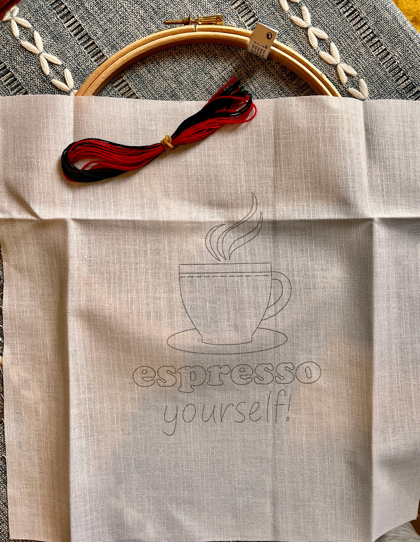 Embroidery Kit with Hoop: Espresso Yourself!